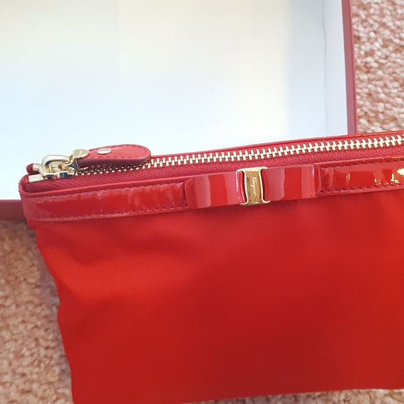 NWT Authentic Ferragamo Red Leather Nylon Pouch - Picture 2 of 8